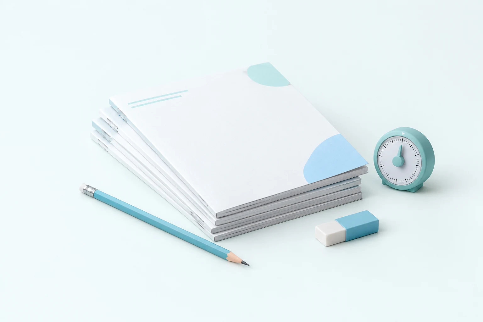 Practice exam booklets, pencil and a small timer